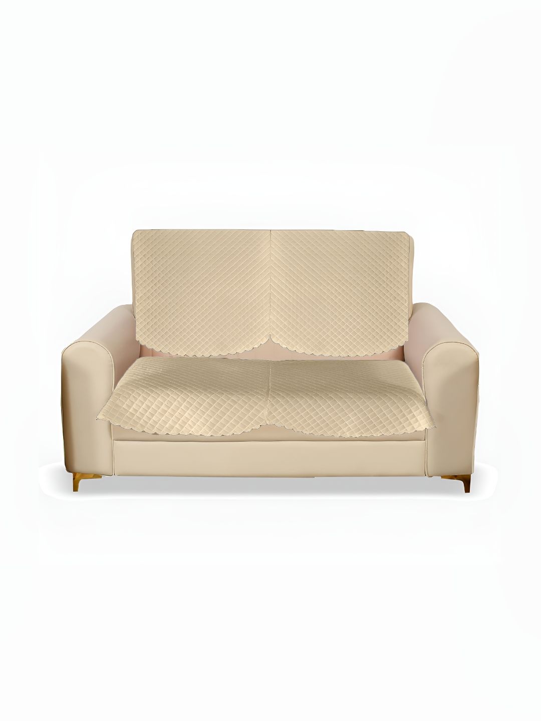 Sparrow world Beige 2 Pieces Quilted Velvet 2 Seater Sofa Cover-picture-36