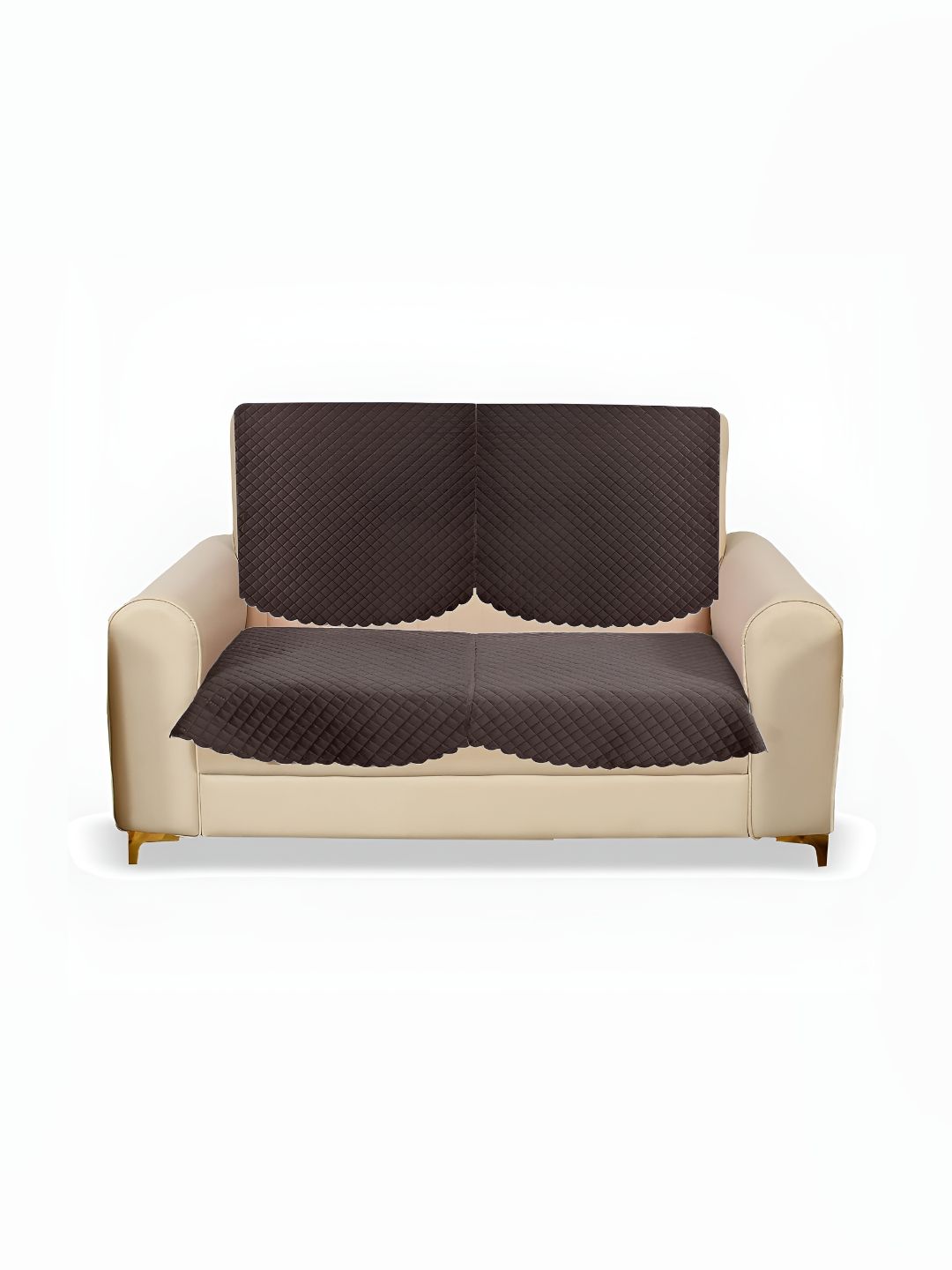 Sparrow world Coffee Brown Quilted Velvet 4 Piece Sofa Cover-image-45