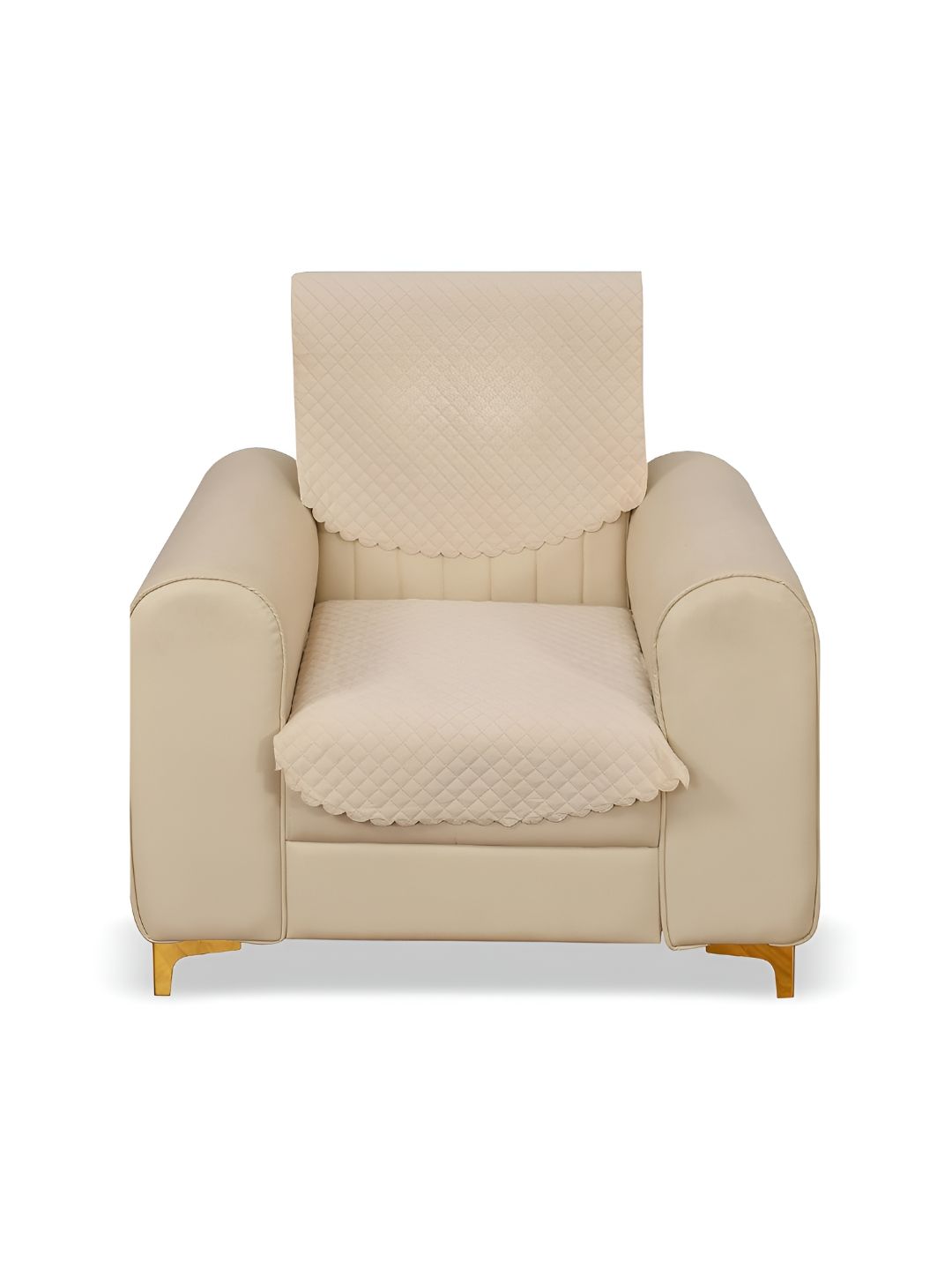 Sparrow world Beige 2 Piece Quilted Velvet 1 Seater Sofa Cover-picture-49