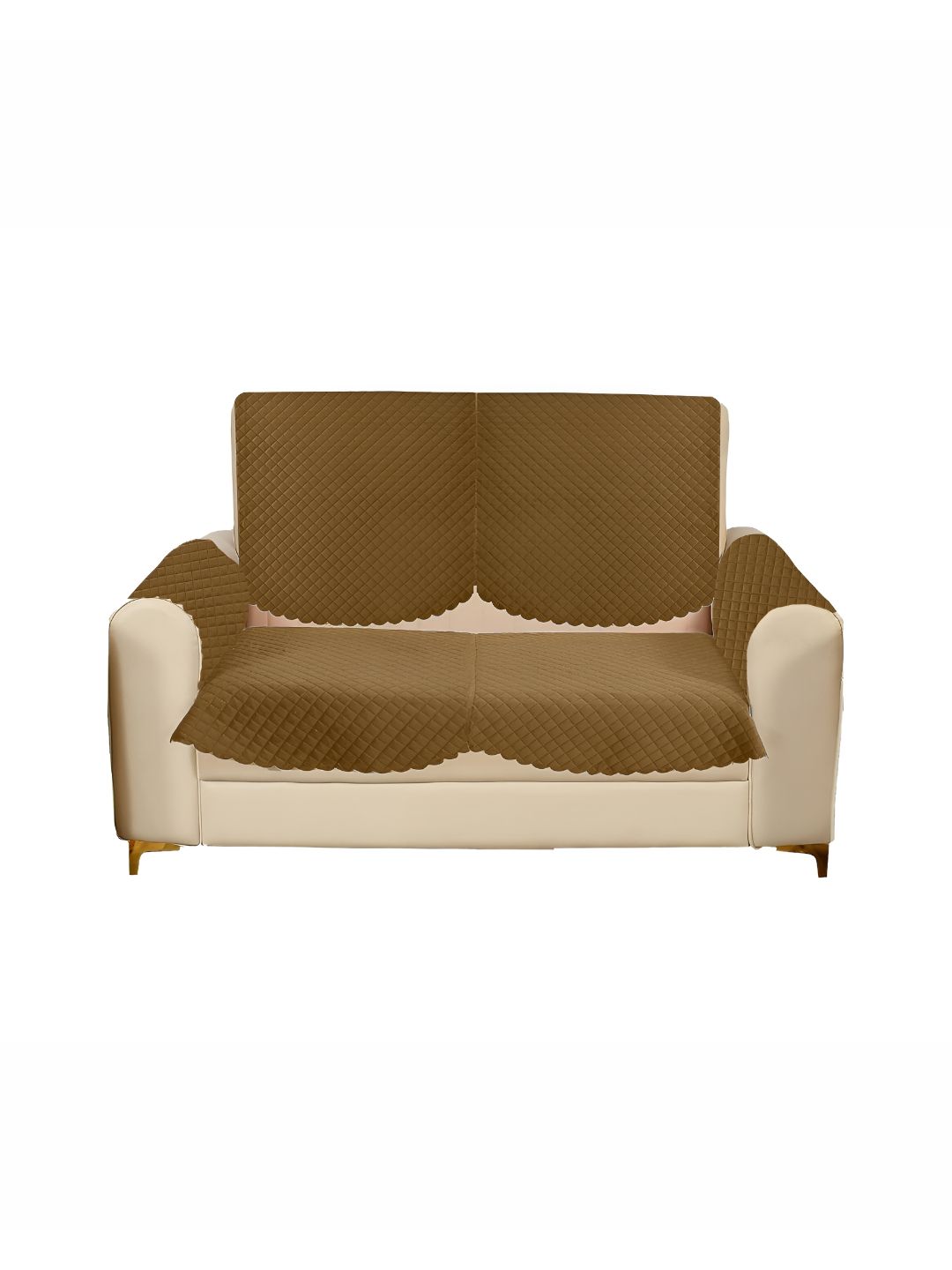 Sparrow world Brown 4 Pieces Velvet 2 Seater Sofa Cover With Arms-picture-3
