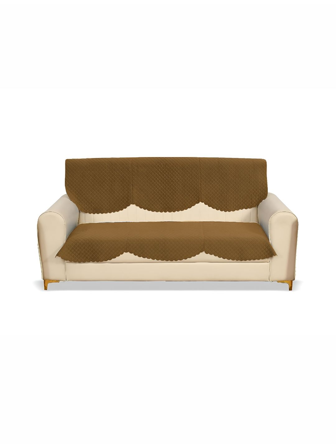 Sparrow world Brown 2 Pieces Quilted 3 Seater Velvet Sofa Covers-picture-6