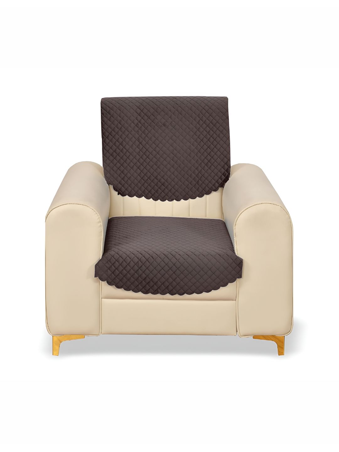 Sparrow world Coffee Brown 2 Pieces Quilted Self Design Velvet 1 Seater Sofa Cover-picture-40