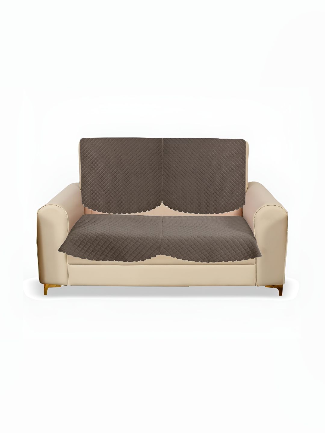 Sparrow world Brown Quilted Self Design Velvet 2 Seater Sofa Cover-picture-24