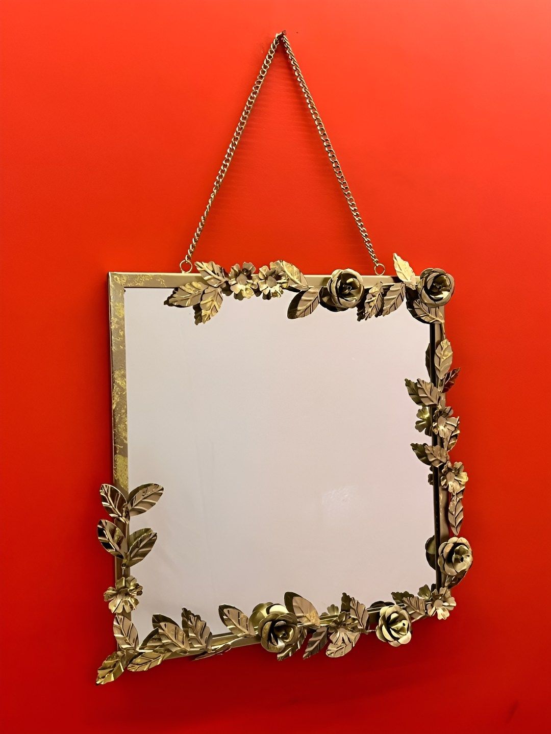 Timaya's Decor Gold Toned Textured Square Metal On The Bloom Wall Mirror-image-7