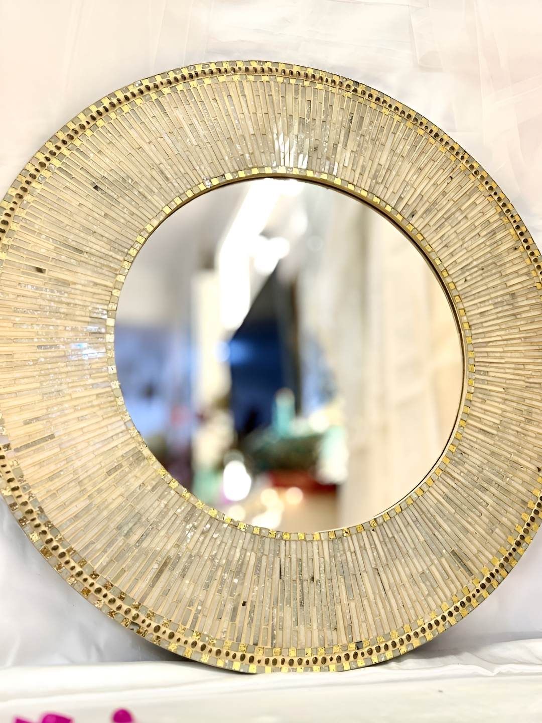 Timaya's Decor Gold Toned Circular MDF Shimmer & Shine Wall Mirror-picture-50