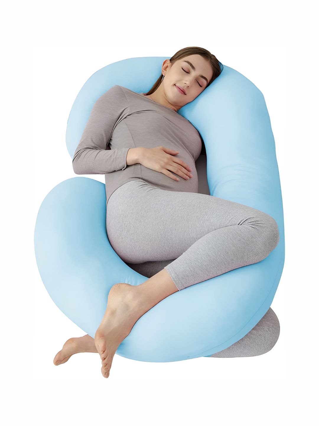 DADDY COOL Turquoise Blue Cotton Breathable C Shaped Maternity Pillow-picture-36