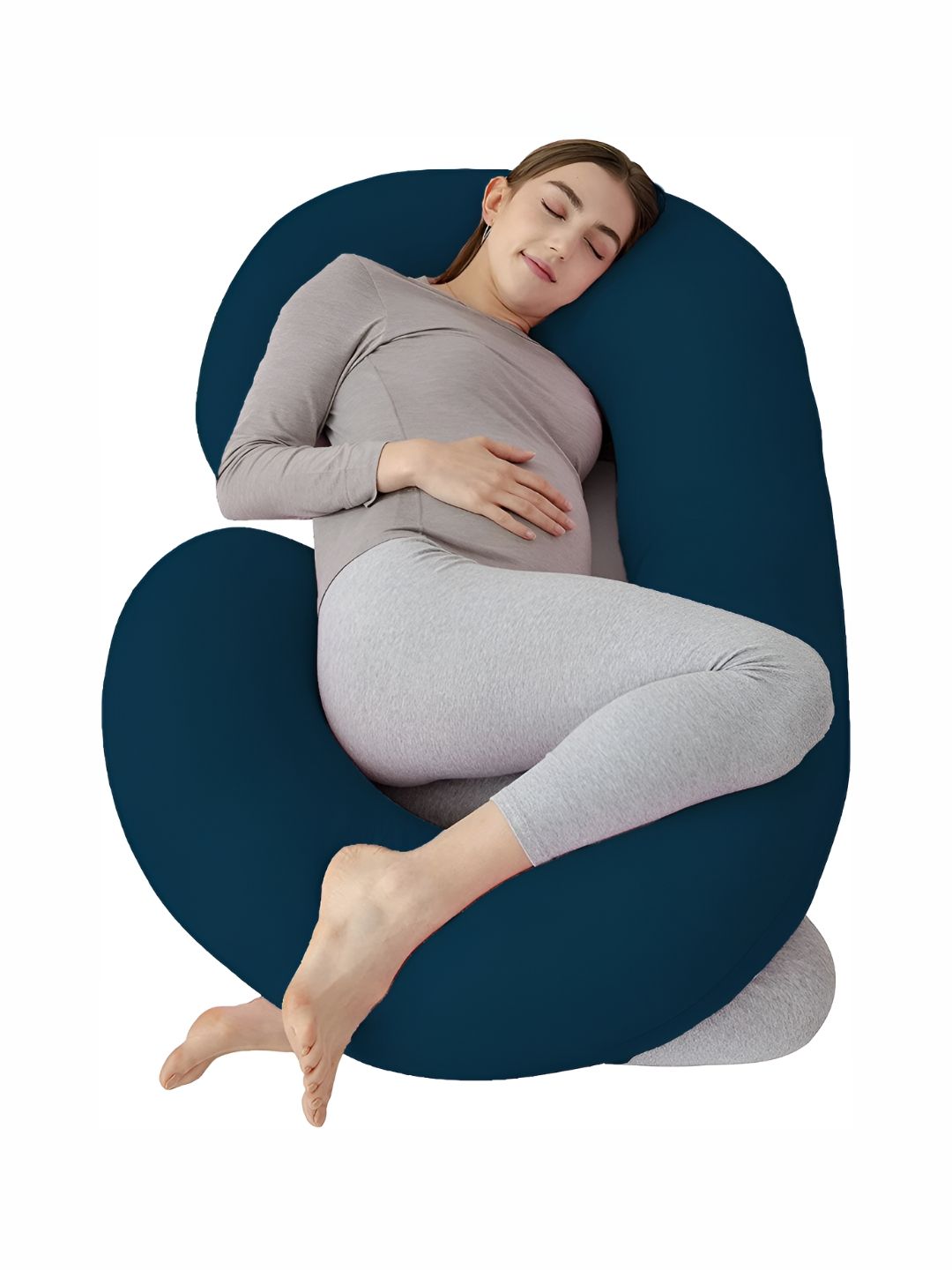 DADDY COOL Blue Fiber Filled Cotton Breathable C Shaped Maternity Pillow-image-46