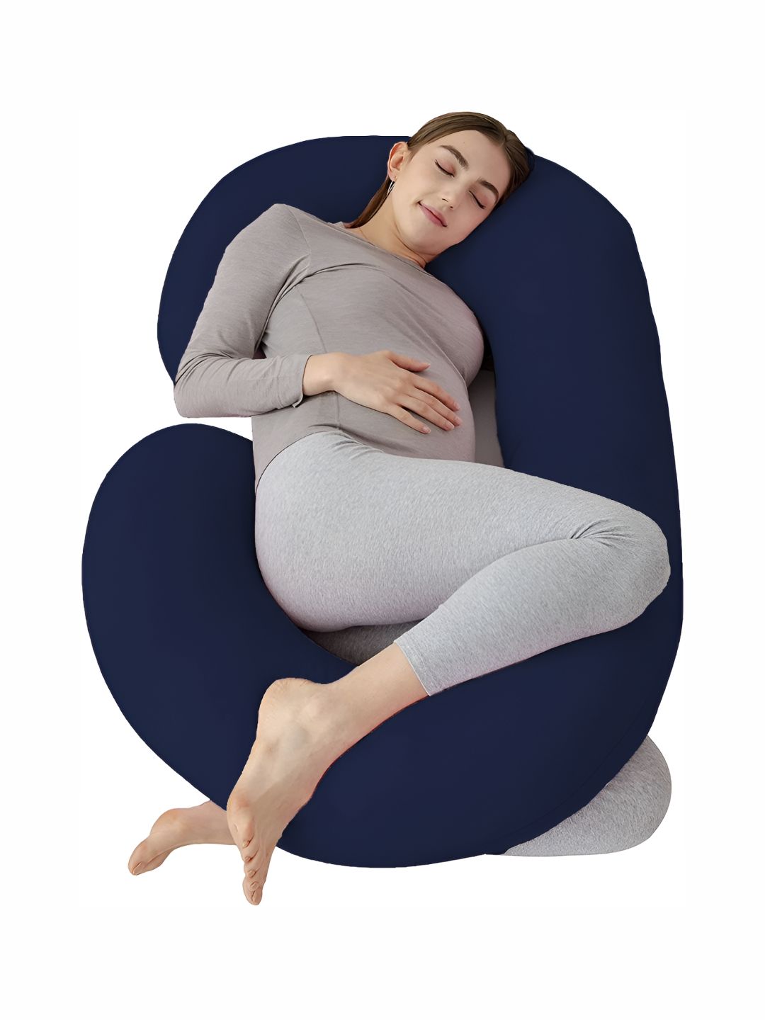 DADDY COOL Navy Blue Fiber Filled Cotton Breathable C Shaped Maternity Pillow-picture-37
