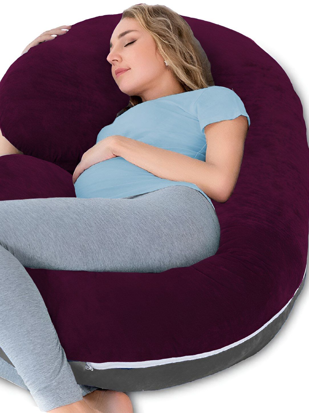 Mom's Moon Purple & Grey Lightweight Full Body Support C Shaped Maternity Pillow-image-45