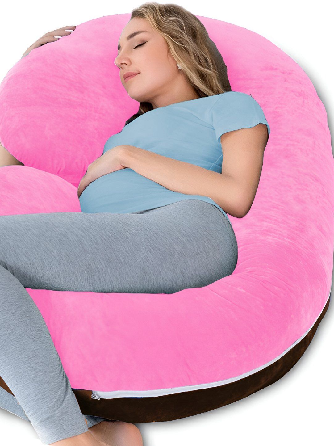 Mom's Moon Pink & Brown Lightweight Full Body Support C Shaped Maternity Pillow-picture-43