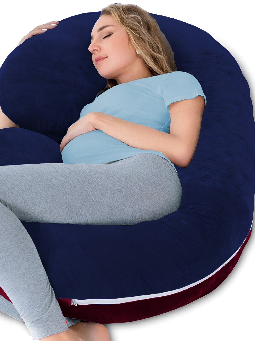 Mom's Moon Navy Blue & Maroon Lightweight Full Body Support C Shaped Maternity Pillow-picture-11