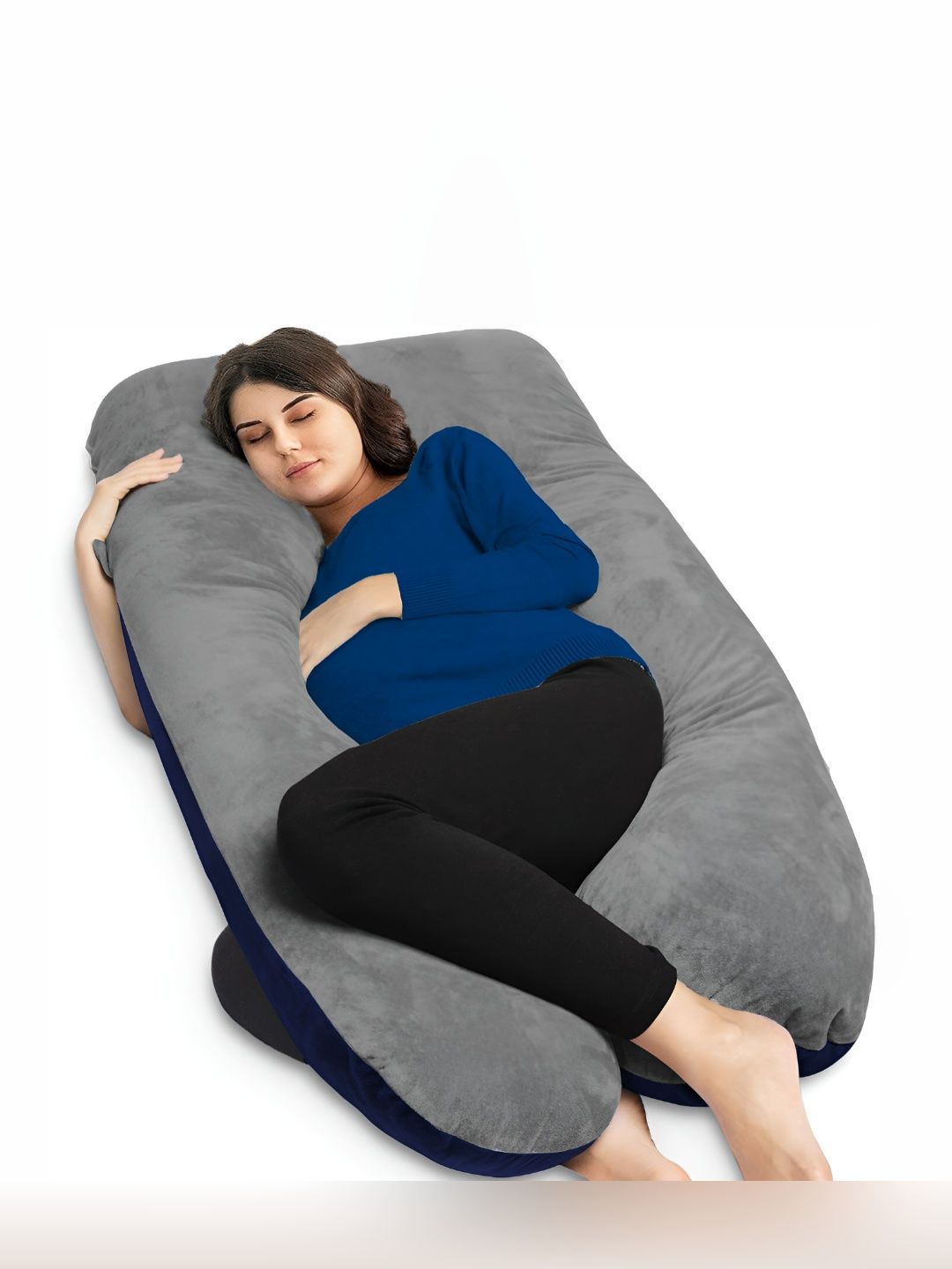 Mom's Moon Grey & Navy Blue Lightweight Full Body Support Maternity Pillow-image-44