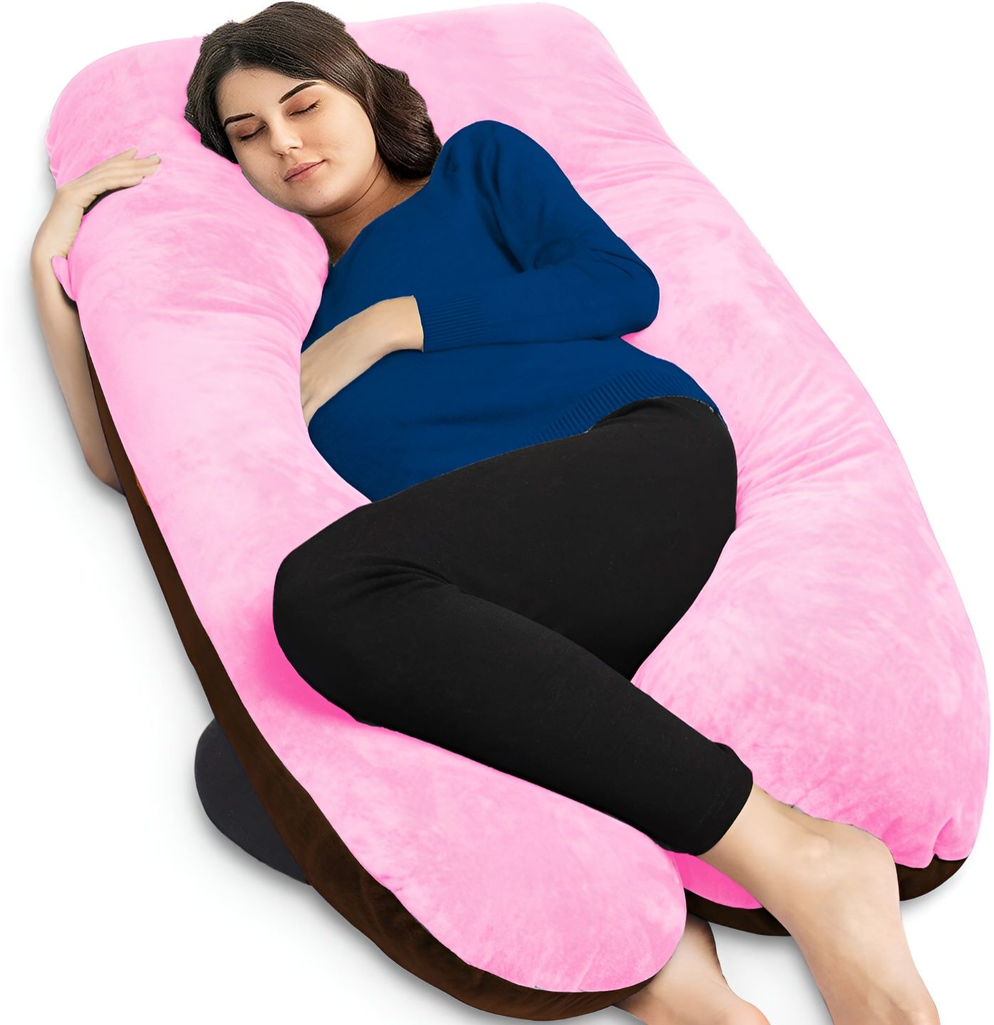 Mom's Moon Pink & Brown Lightweight Full Body Support C Shaped Maternity Pillow-picture-41