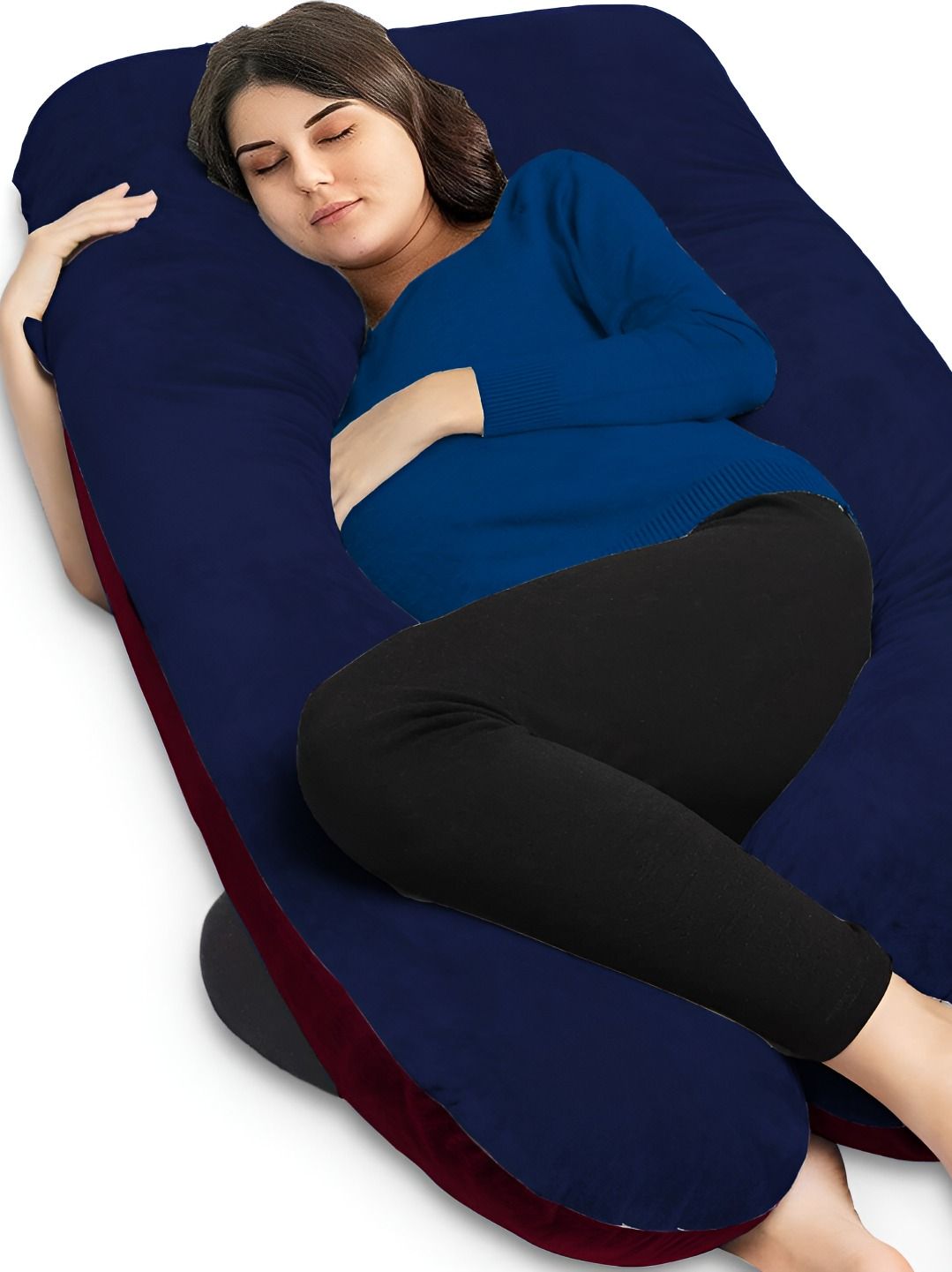 Mom's Moon Navy Blue & Maroon Lightweight Full Body Support Maternity Pillow-image-29