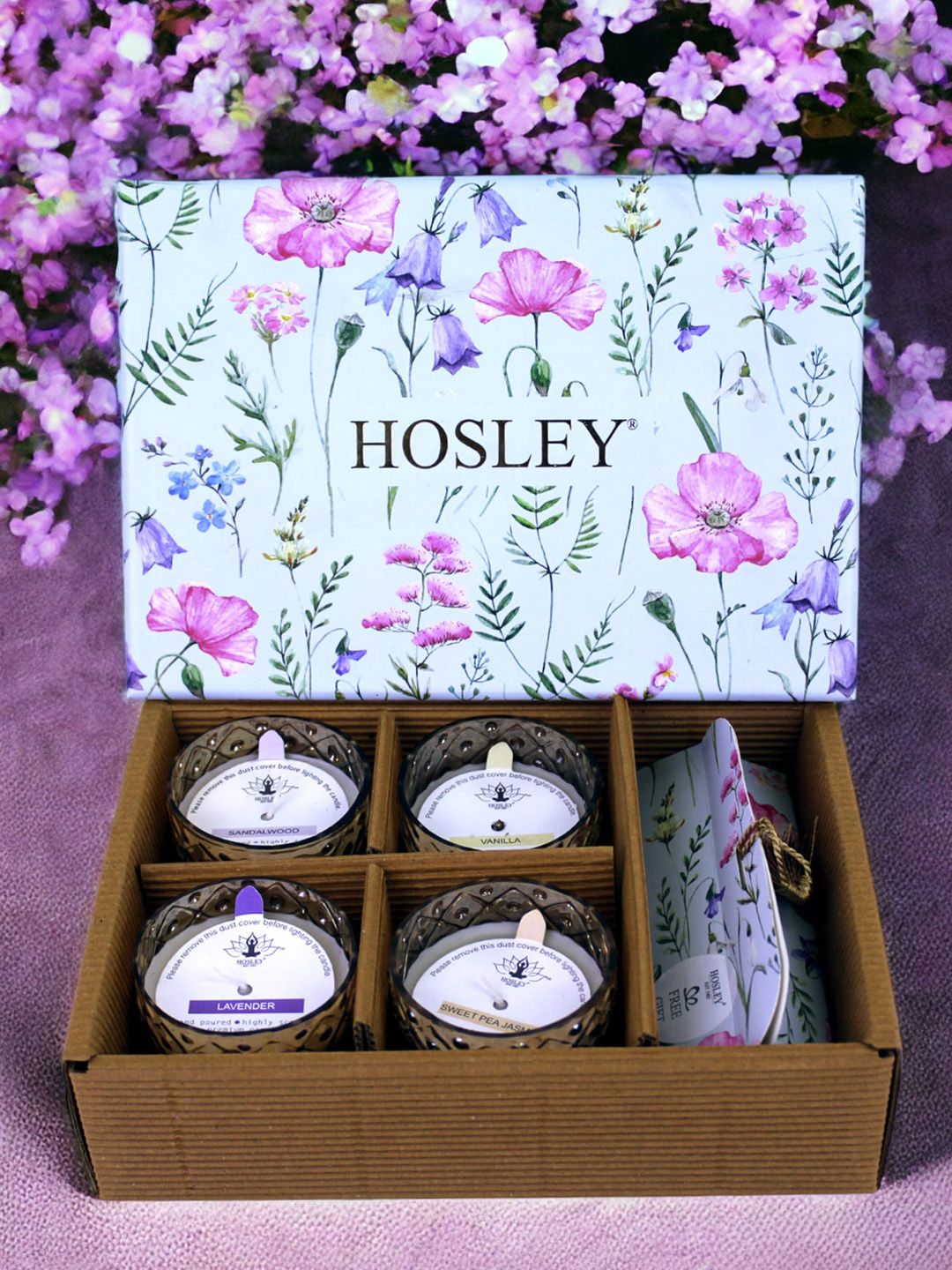 HOSLEY Gold Toned 4 Pcs Fragrance Glass Candles With Ceramic Incense Stick Holder Gift Set-image-40