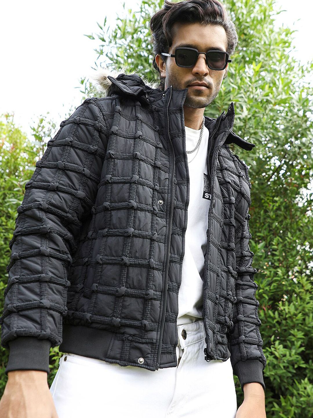 cahoot Campus Sutra Black Windcheater Hooded Puffer Jacket-picture-31