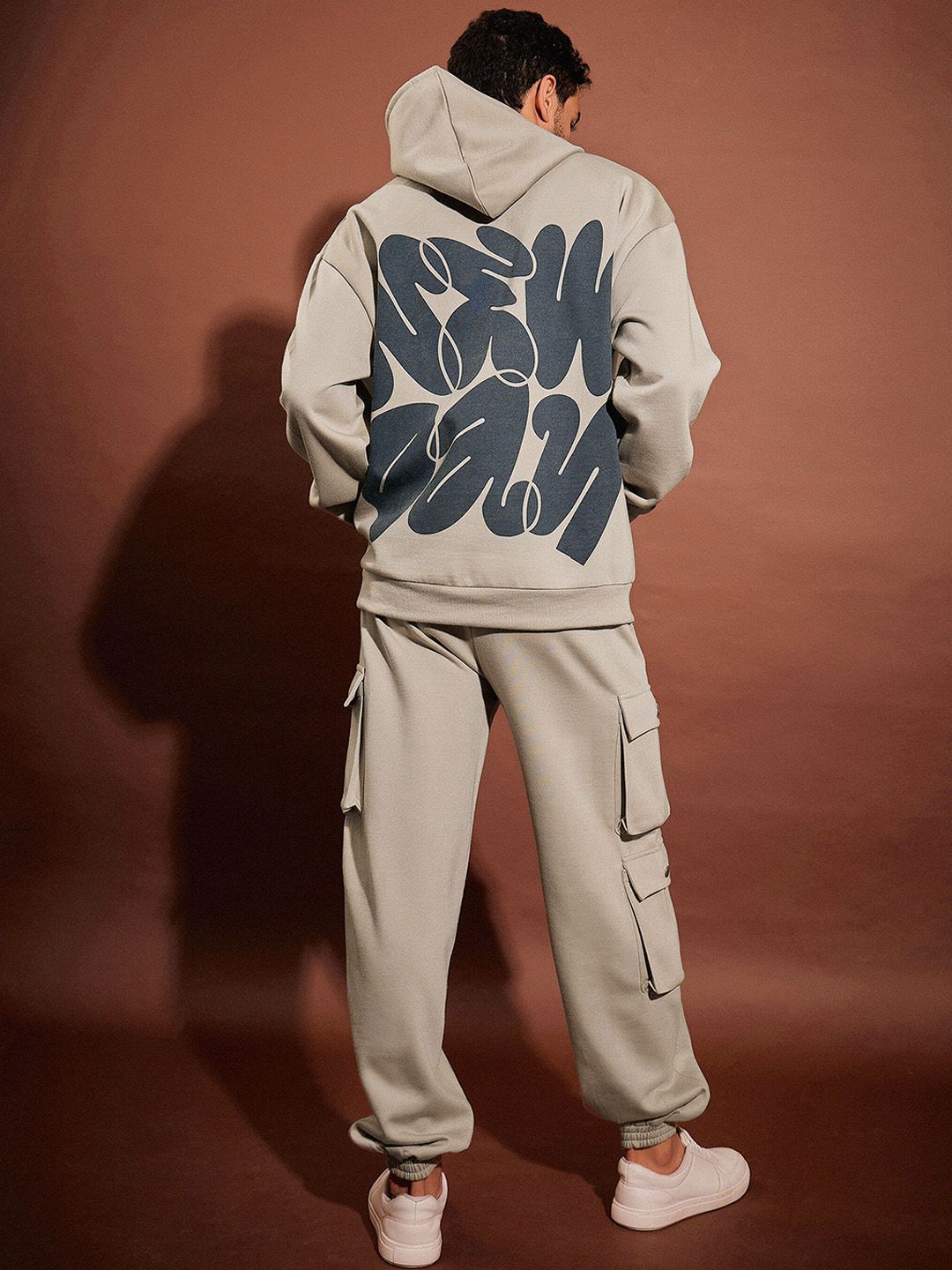 MASCLN SASSAFRAS Taupe & Black Typography Printed Hooded Oversized Tracksuit-picture-16