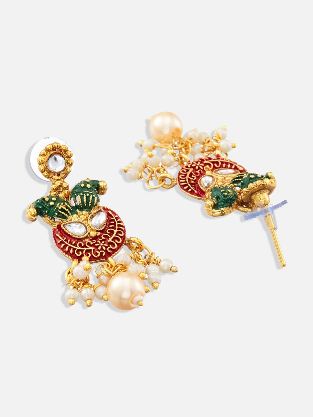 ATIBELLE Gold-Plated Stone-Studded & Beaded Necklace and Earrings With Maang Tika