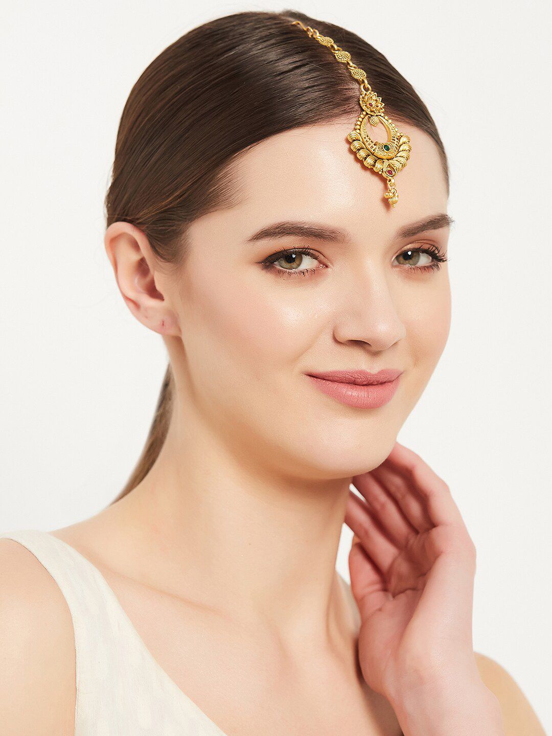 ATIBELLE Set of 3 Gold-Plated Stone-studded Maangtikka
