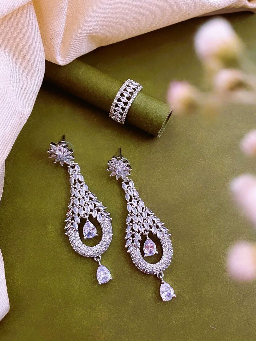ATIBELLE Silver-Plated Cubic Zirconia Studded Jewellery Set