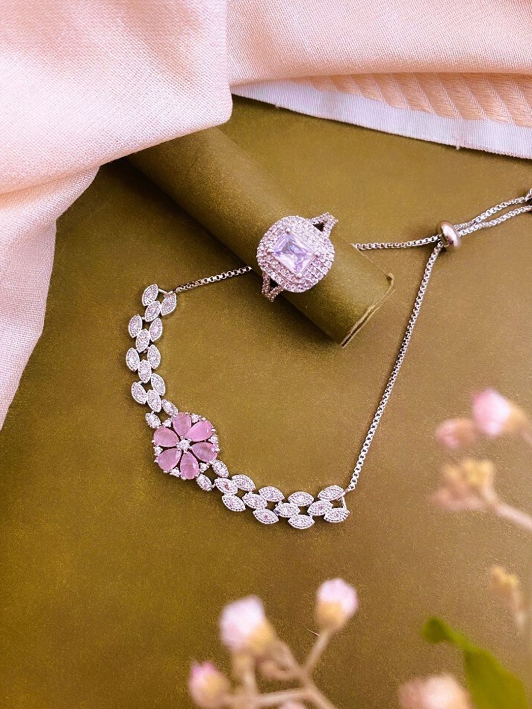 ATIBELLE Sliver-Plated Cubic Zirconia-Studded Jewellery Set