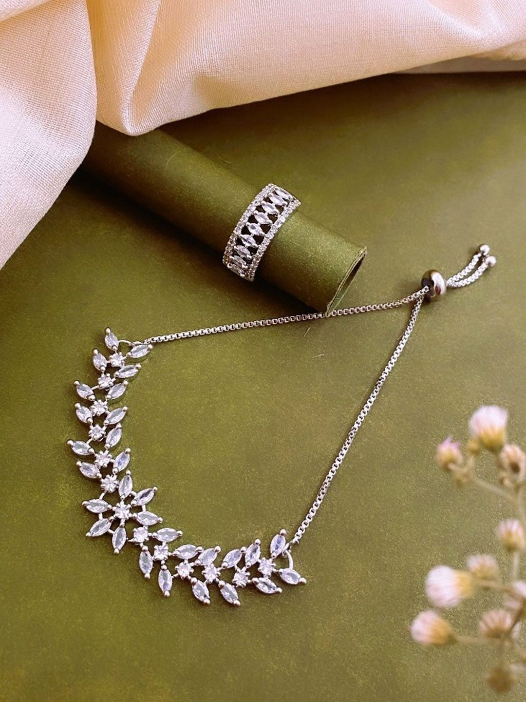 ATIBELLE Silver-Plated CZ Stone Studded Jewellery Set