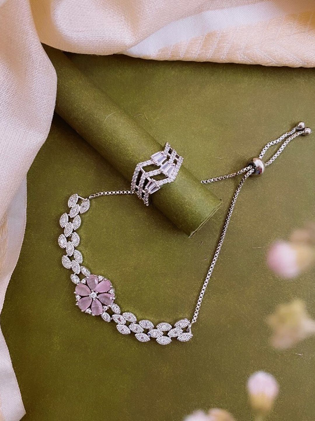 ATIBELLE Silver-Plated Cubic Zirconia Stone-Studded Jewellery Set