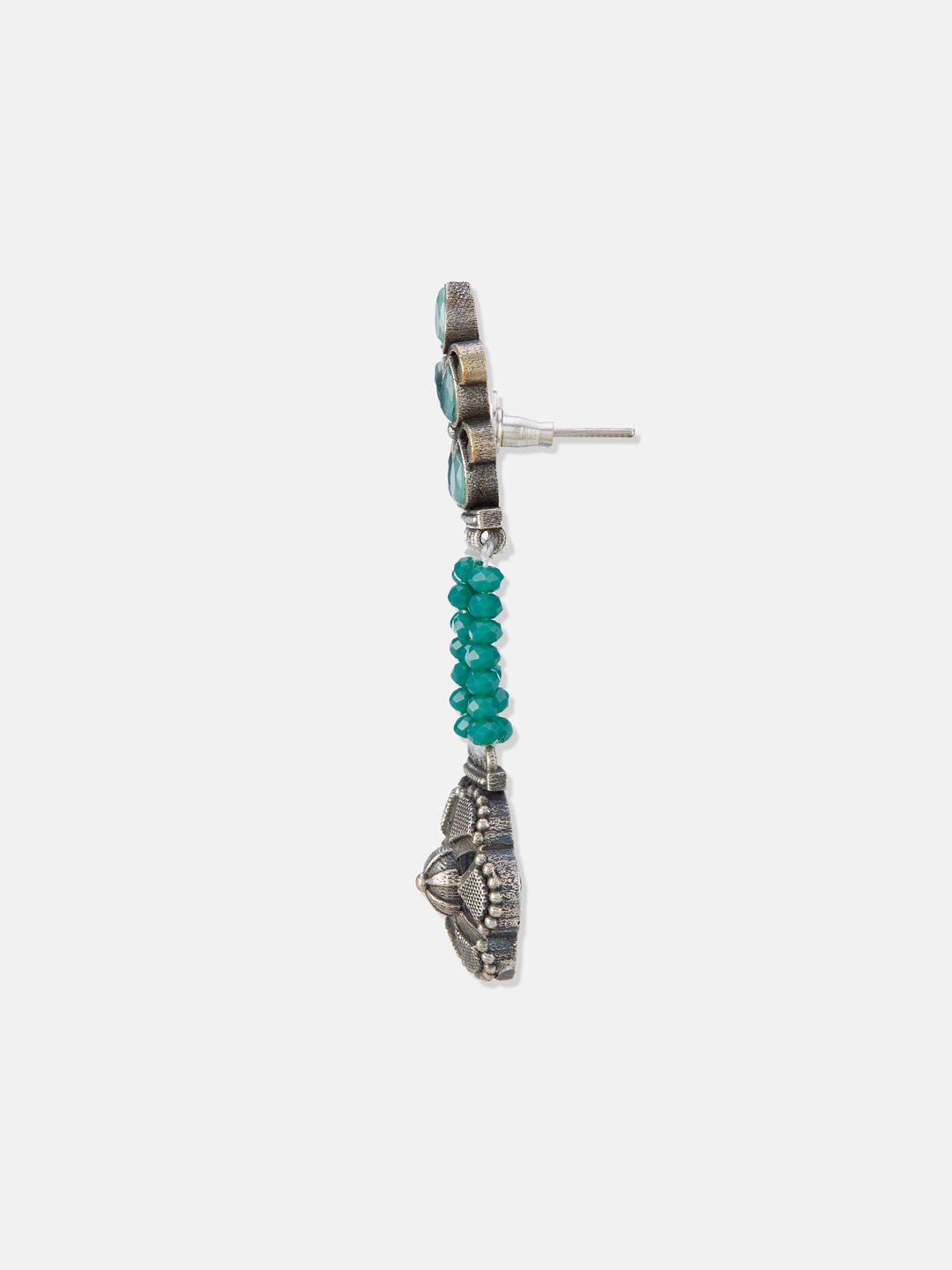 ATIBELLE Silver-Plated Artificial Stones & Beads Studded Drop Earrings