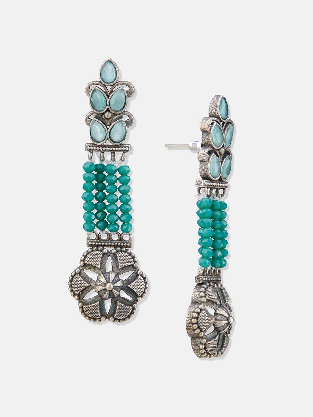 ATIBELLE Silver-Plated Artificial Stones & Beads Studded Drop Earrings