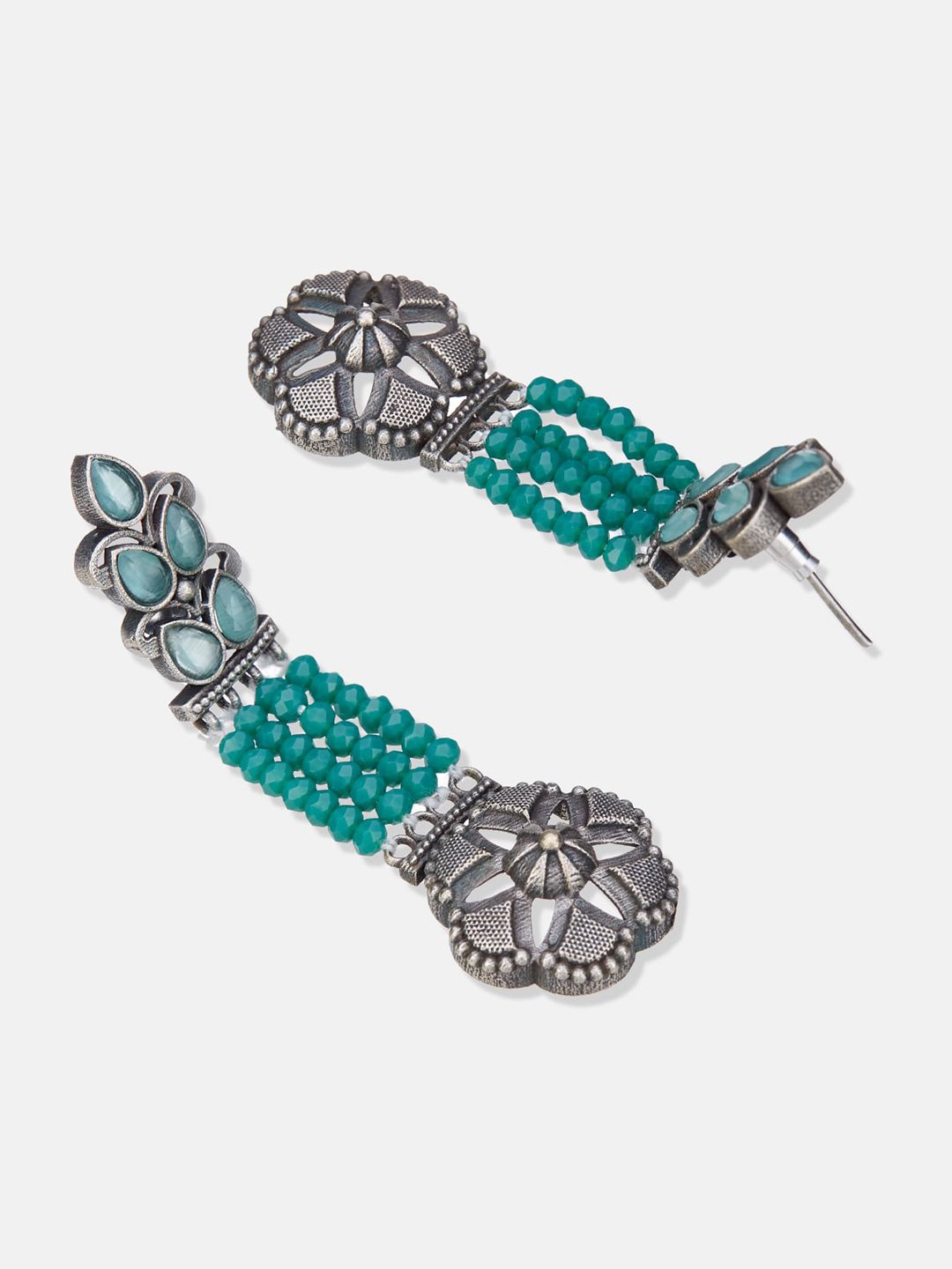 ATIBELLE Silver-Plated Artificial Stones & Beads Studded Drop Earrings