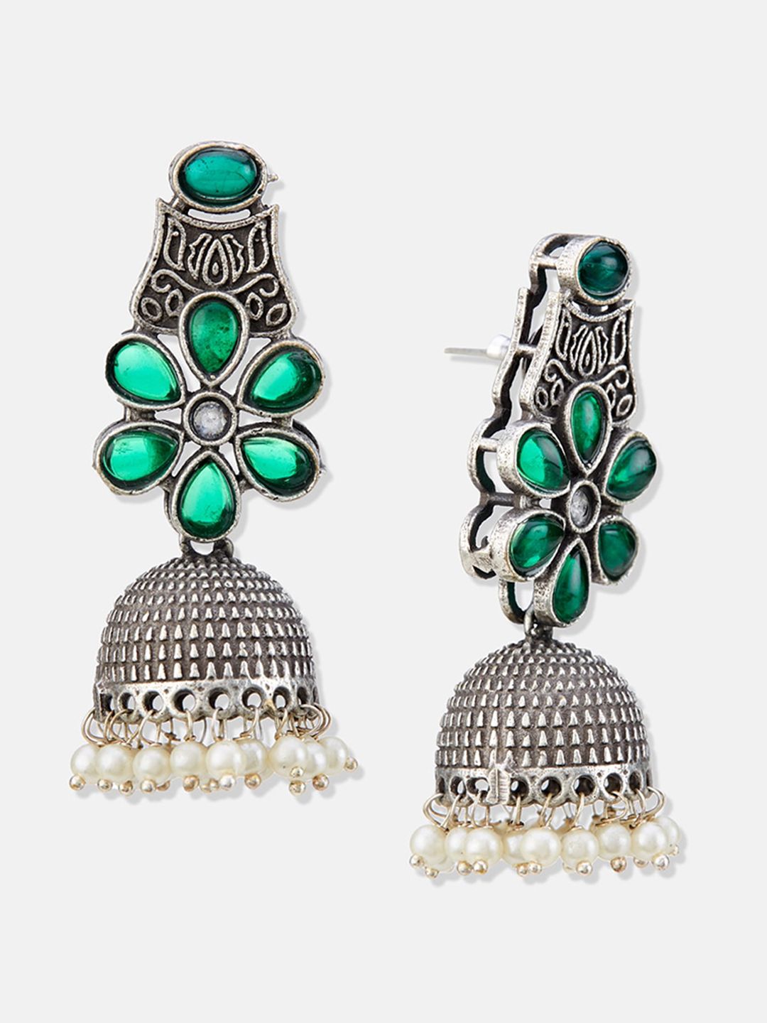 ATIBELLE Silver-Plated Contemporary Jhumkas