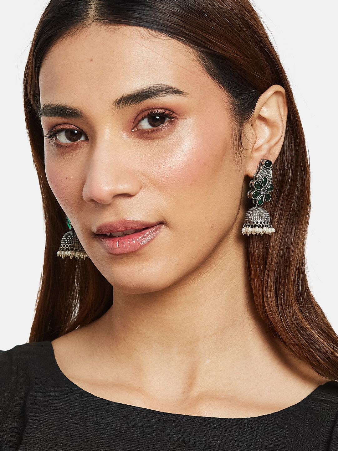 ATIBELLE Silver-Plated Contemporary Jhumkas