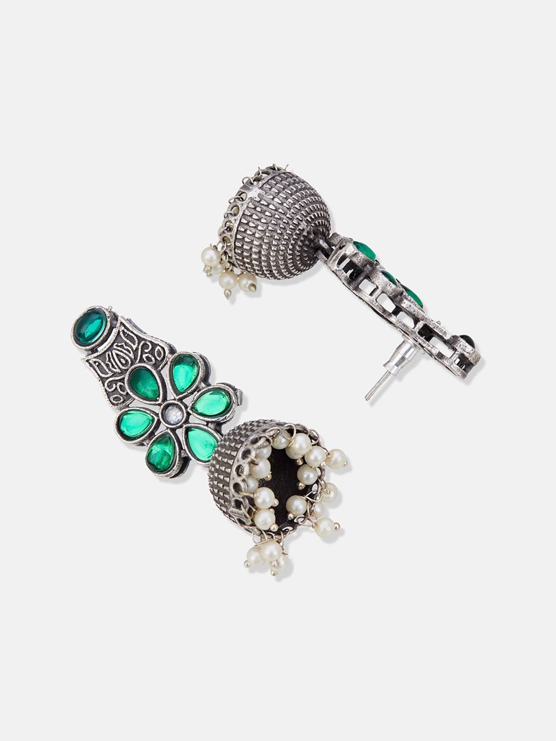 ATIBELLE Silver-Plated Contemporary Jhumkas