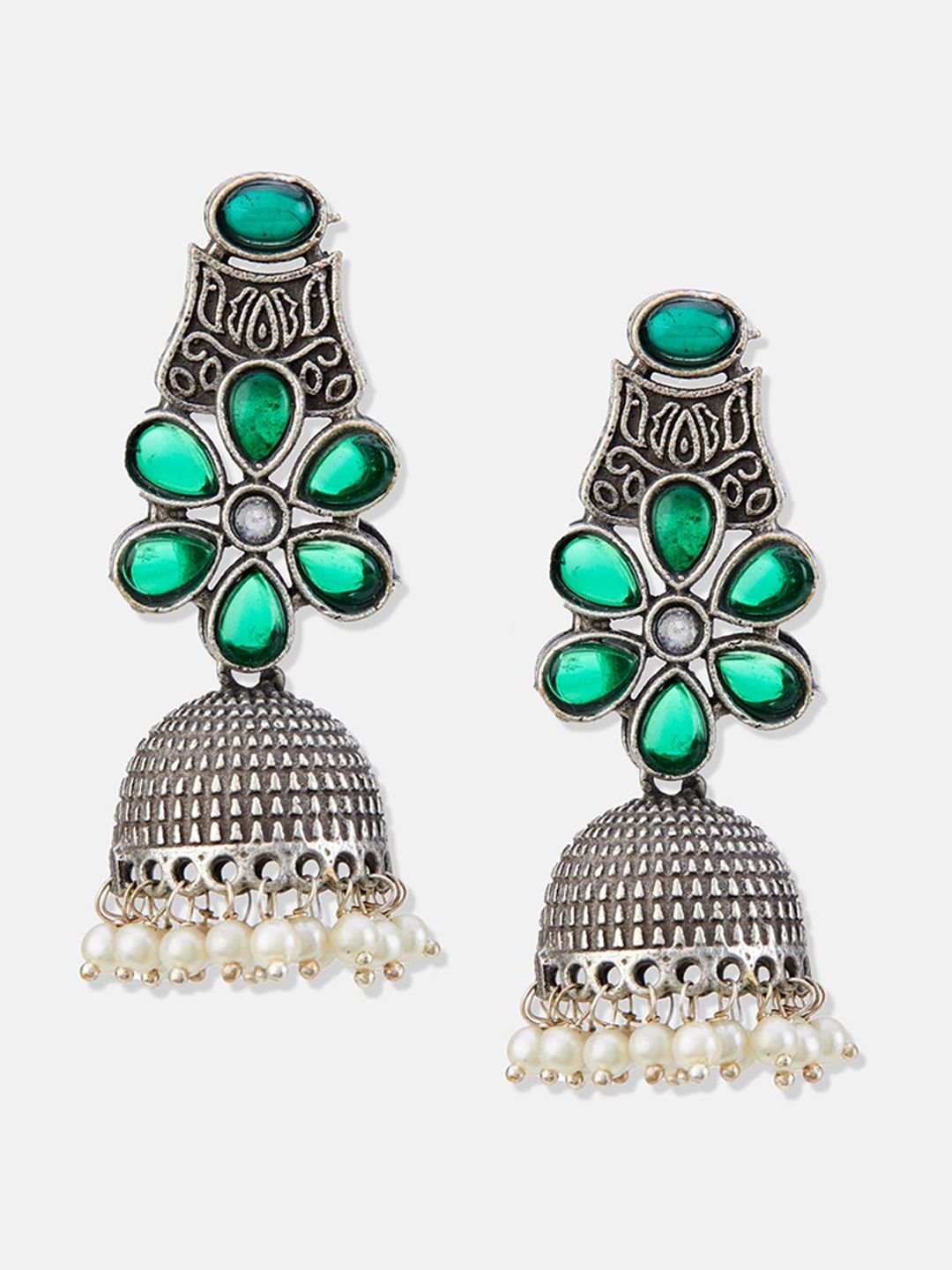 ATIBELLE Silver-Plated Contemporary Jhumkas