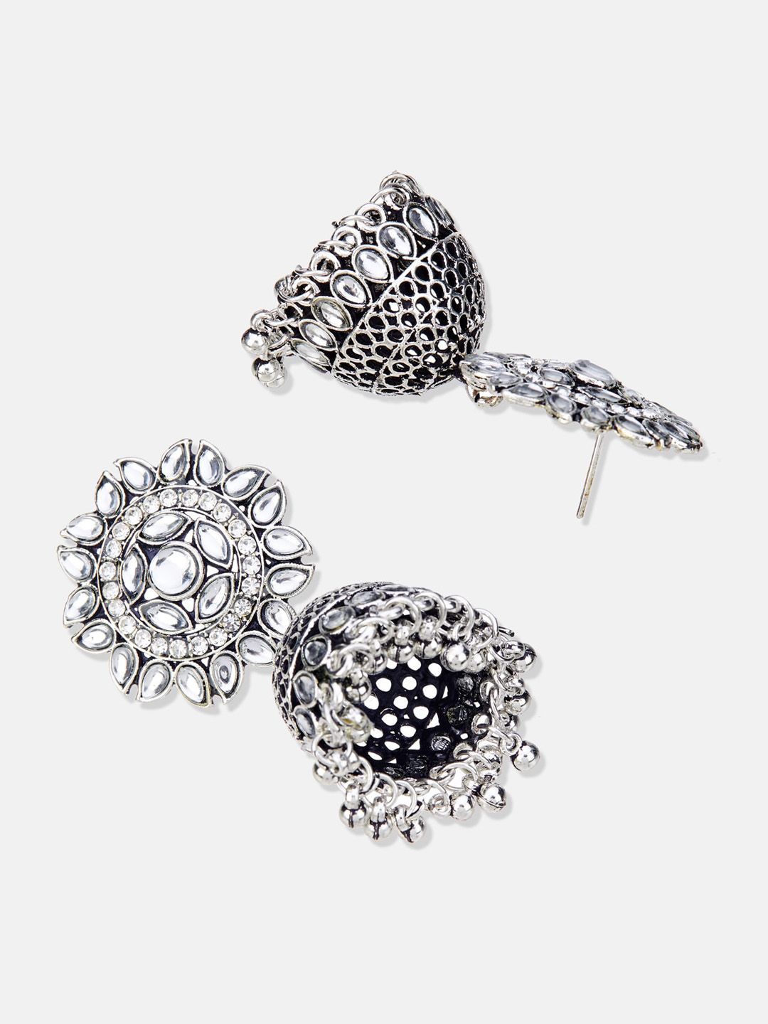 ATIBELLE Silver-Plated Kundan Studded Jhumkas