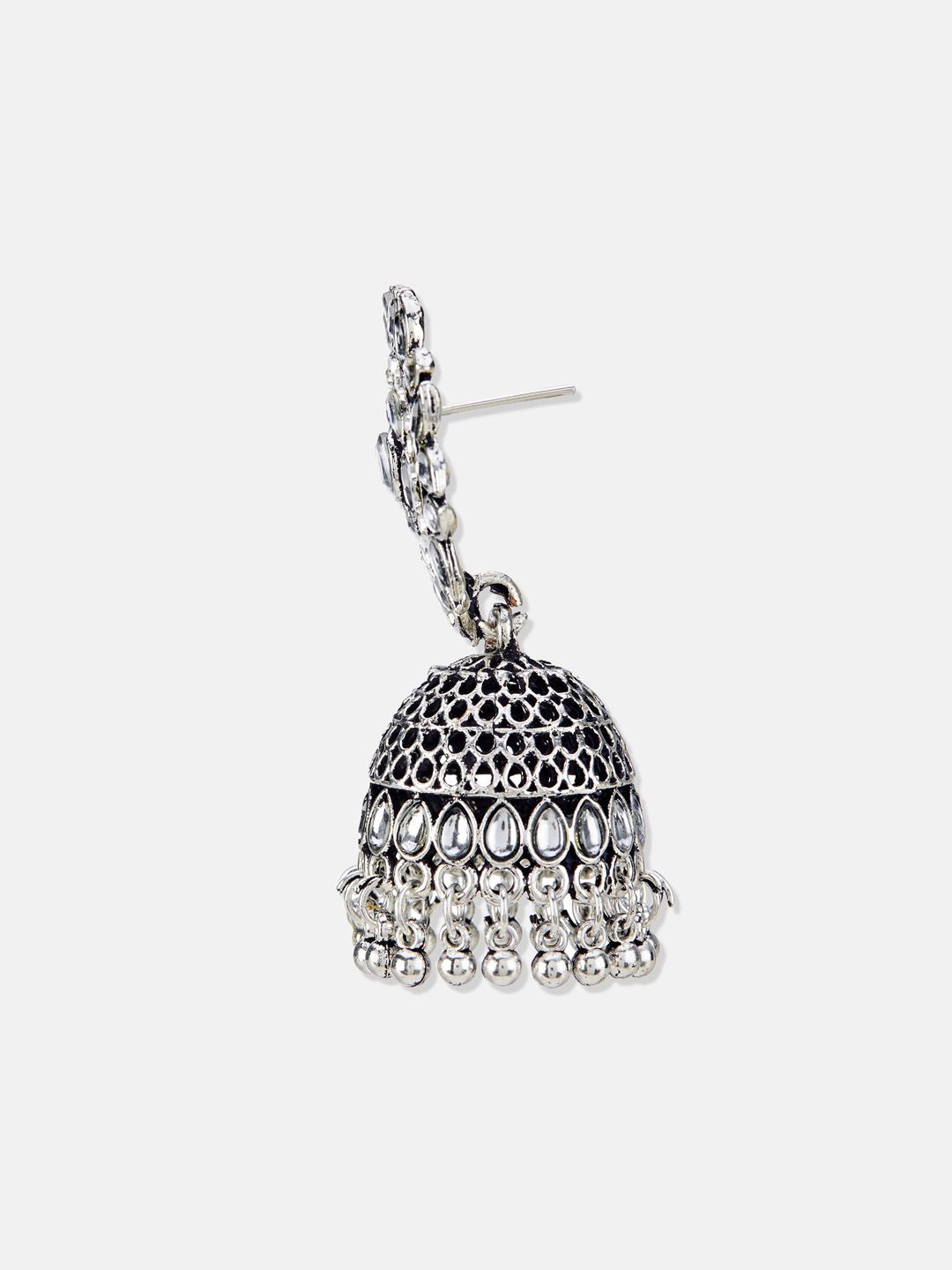 ATIBELLE Silver-Plated Kundan Studded Jhumkas