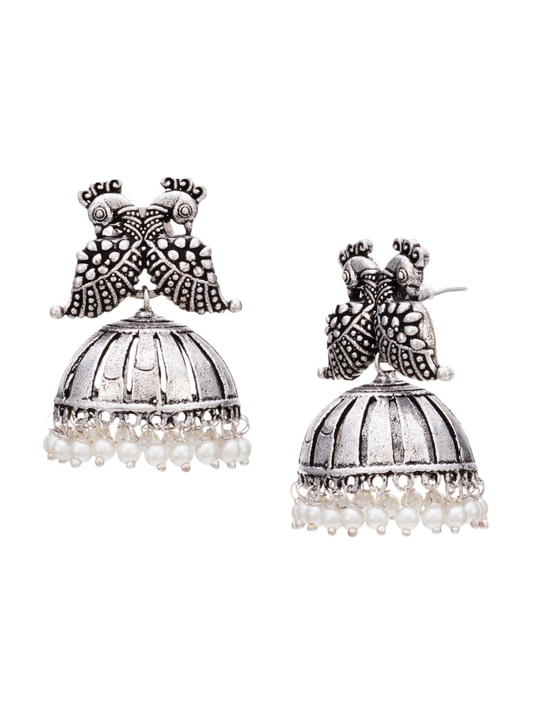 ATIBELLE Silver-Plated Contemporary Jhumkas