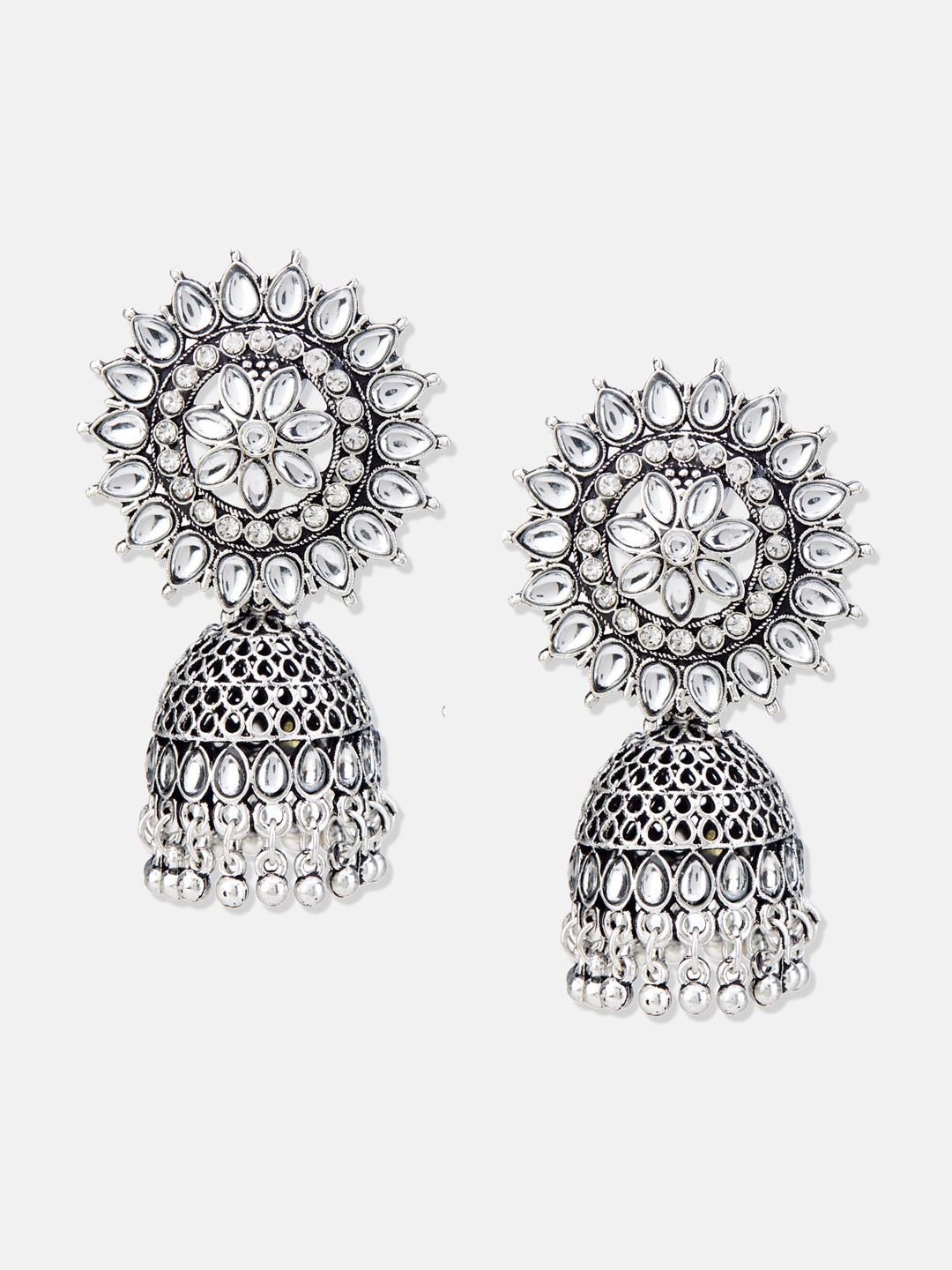 ATIBELLE Silver-Plated Kundan-Studded Jhumkas