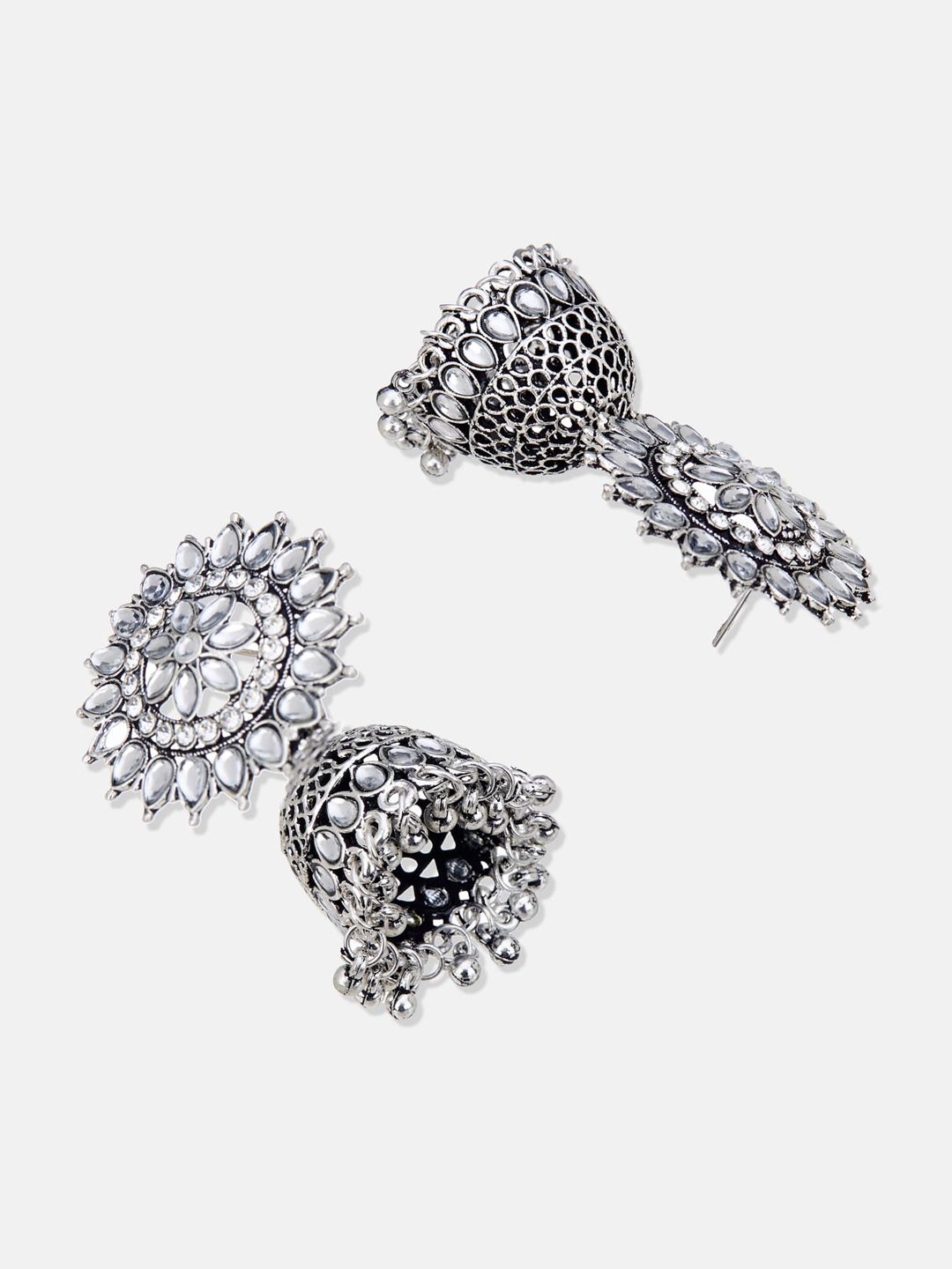 ATIBELLE Silver-Plated Kundan-Studded Jhumkas