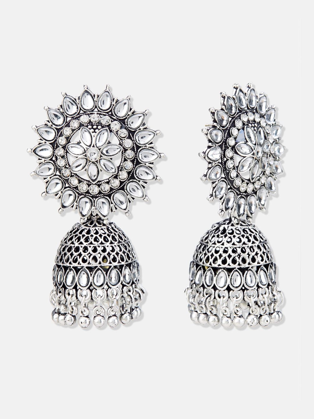 ATIBELLE Silver-Plated Kundan-Studded Jhumkas