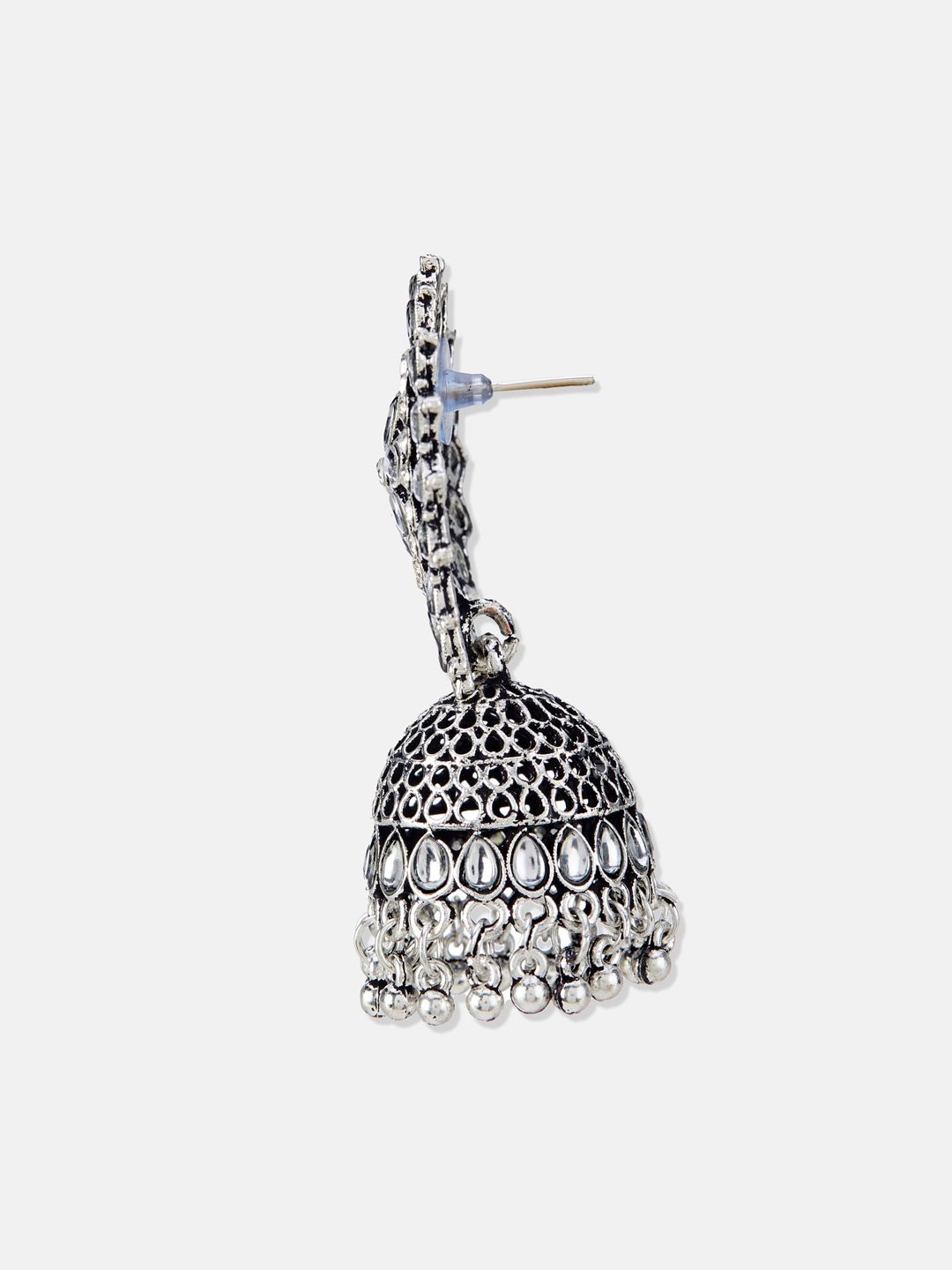 ATIBELLE Silver-Plated Kundan-Studded Jhumkas