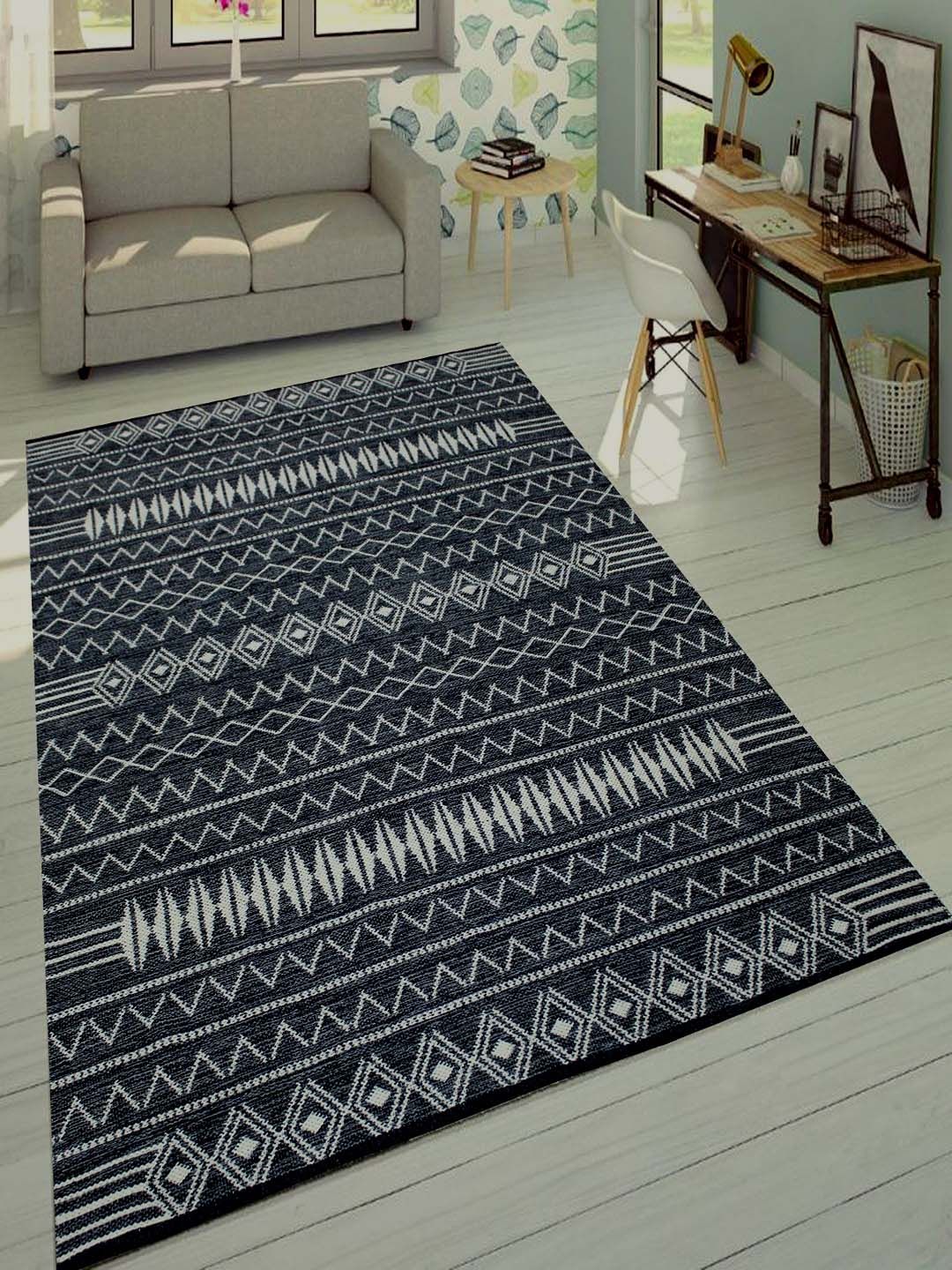 MRIC Grey White Bohemian Cotton Carpet-picture-1