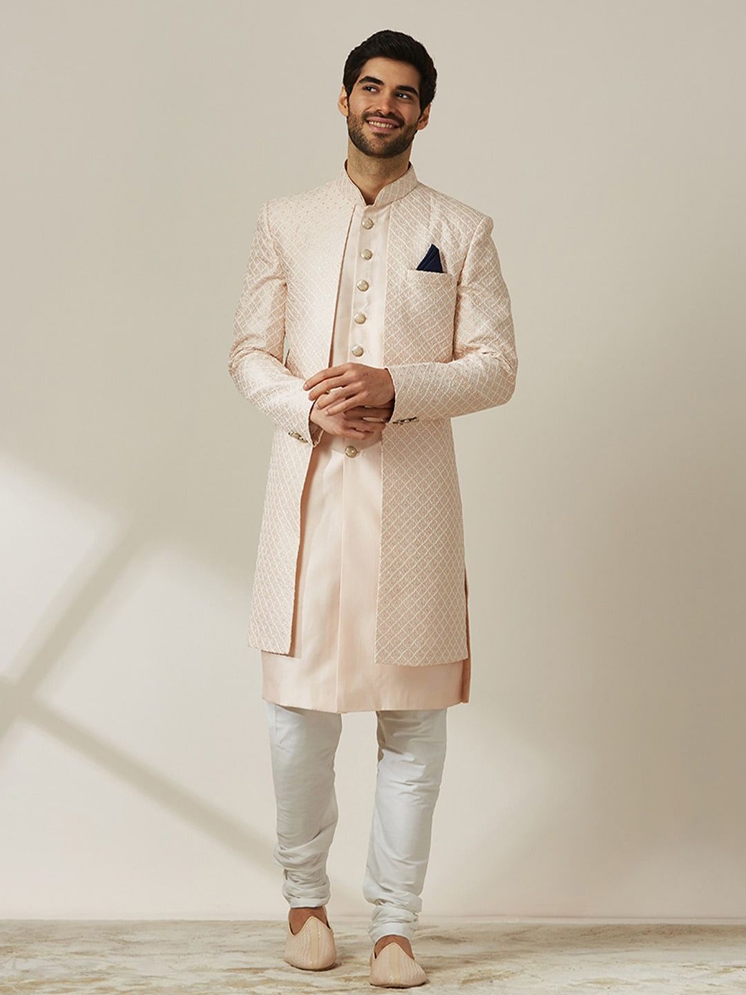 Twamev Embroidered Sequinned Art Silk Sherwani Set-image-14