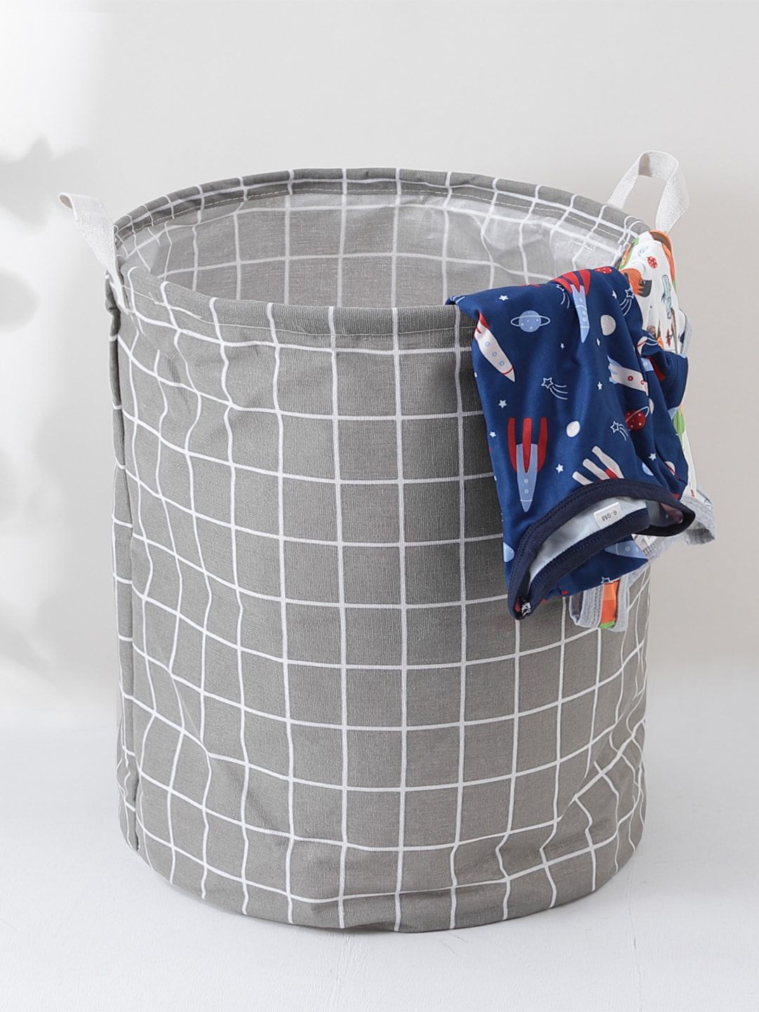 Kuber Industries Grey  & White Checked Foldable Laundry Bag-picture-22