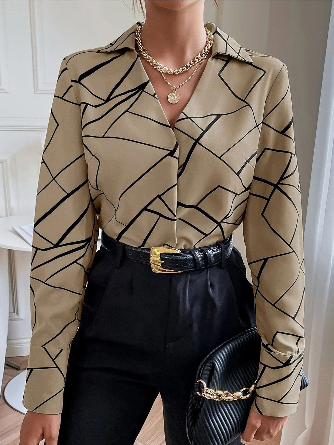 Stylecast X Slyck Geometric Printed Shirt Style Top-picture-31