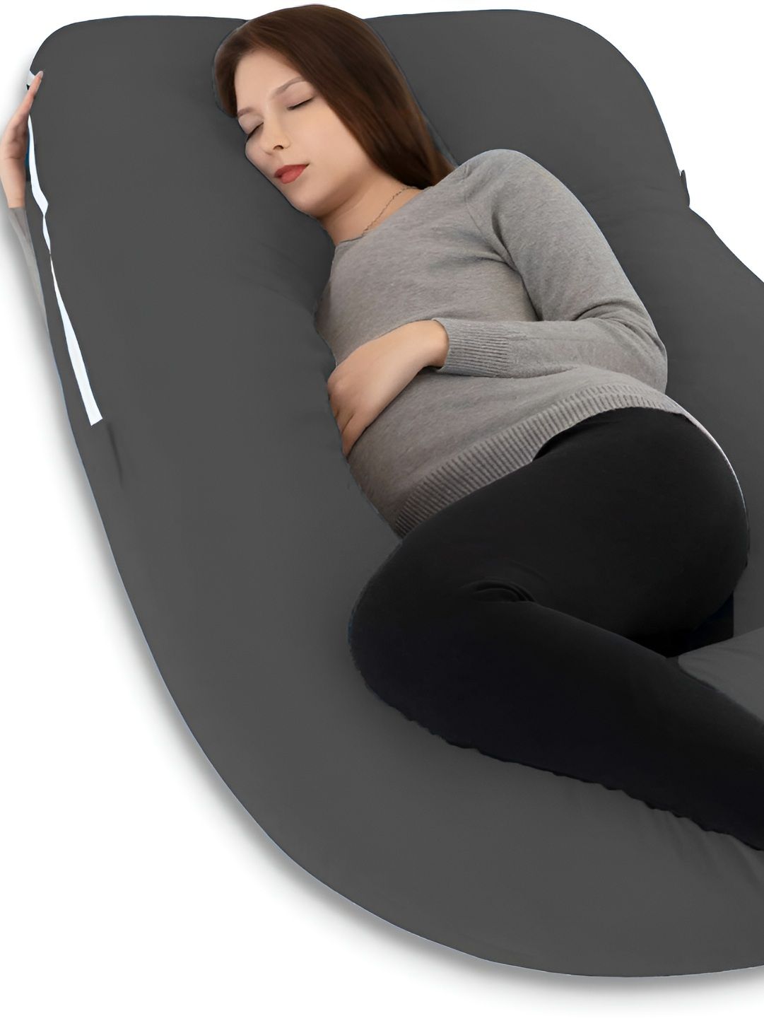 Mom's Moon Grey Cotton Lightweight Maternity  J Shaped Pillow-image-1