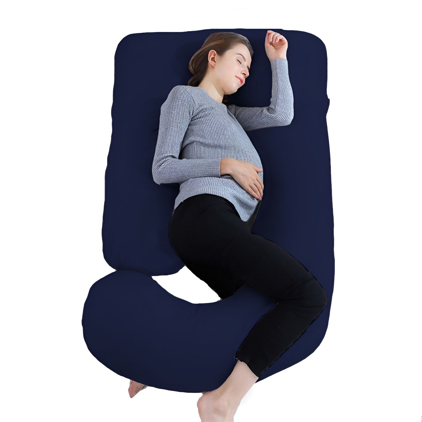 Mom's Moon Navy Blue Cotton Lightweight Maternity J Shaped Pillow-picture-21