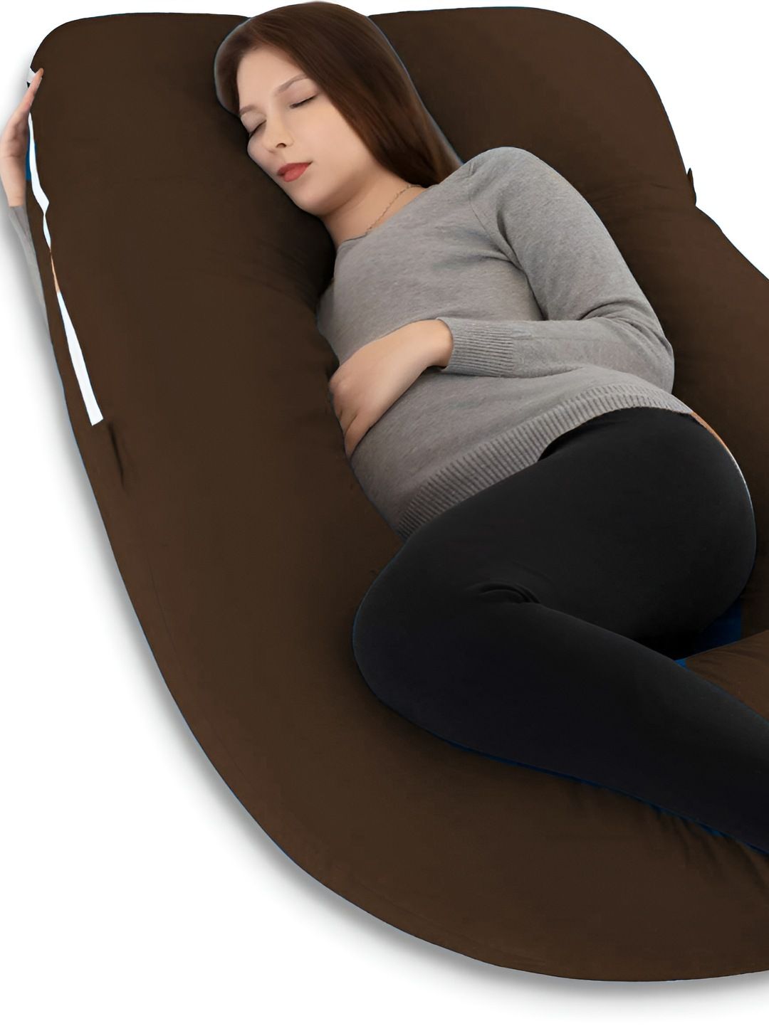 Mom's Moon Brown Cotton Lightweight Maternity  G Shaped Pillow-image-37