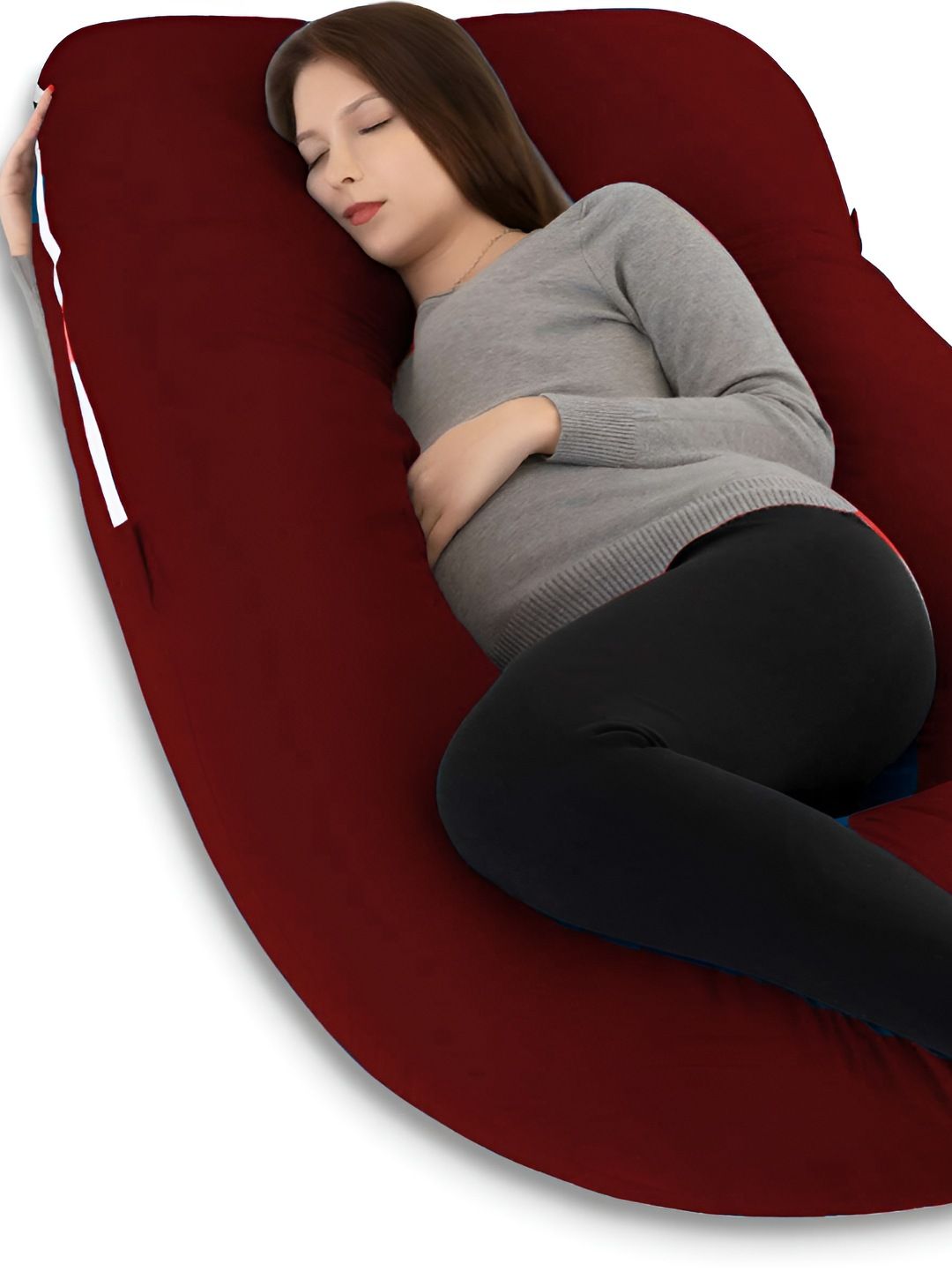 Mom's Moon Maroon Cotton Lightweight Maternity G Shaped Pillow-image-11