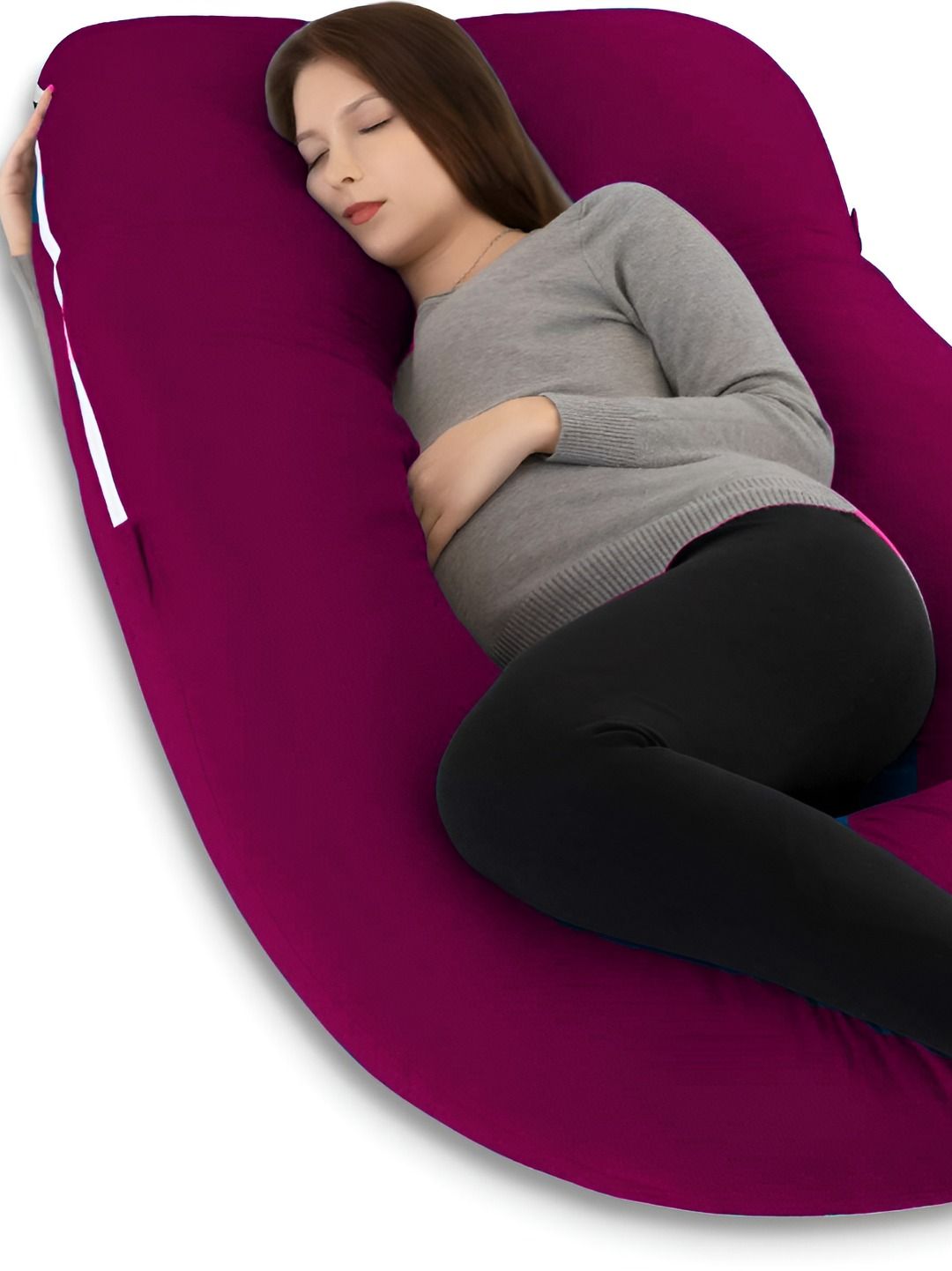 Mom's Moon Burgundy Cotton Lightweight Maternity G Shaped Pillow-image-43